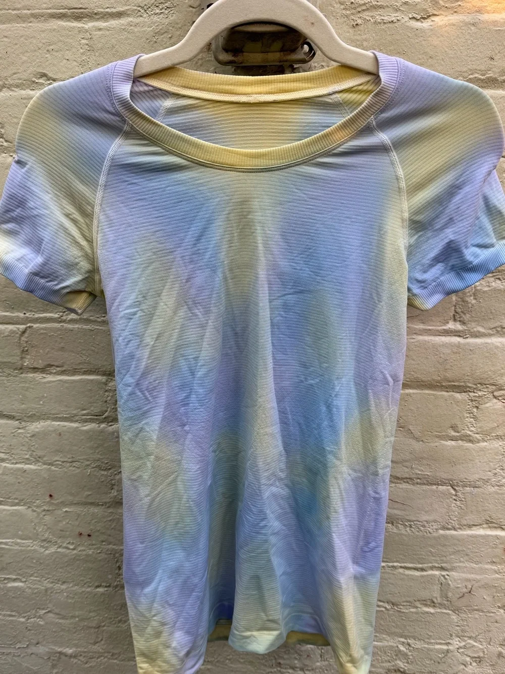lululemon athletica Swiftly Tech Tee in Lavender and Pale Yellow om